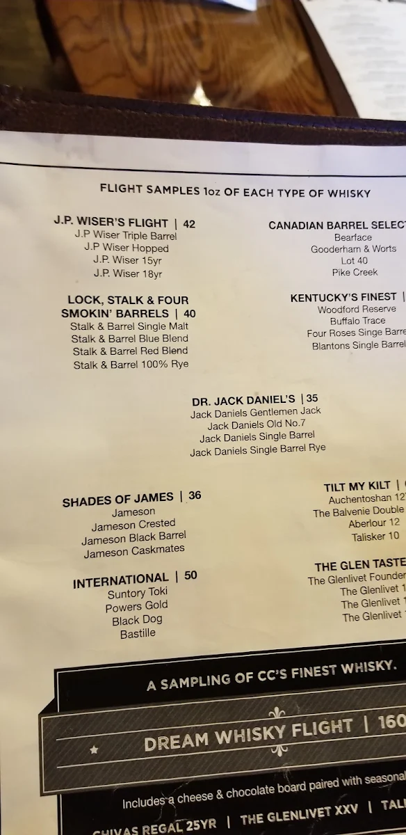 Menu, CC Lounge and Whisky Bar