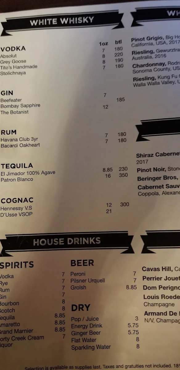 Menu, CC Lounge and Whisky Bar