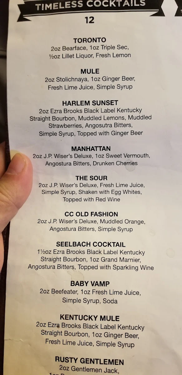 Menu, CC Lounge and Whisky Bar