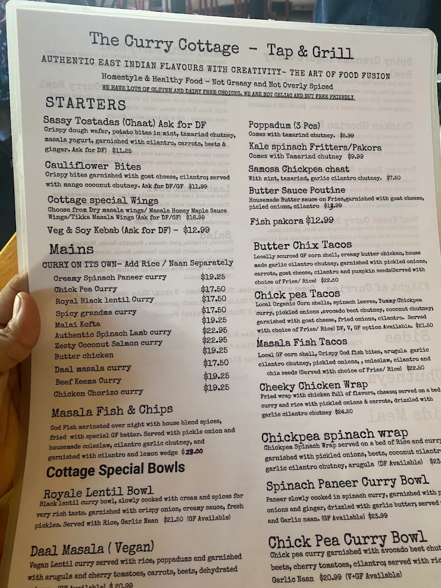 Menu, The Curry Cottage - Tap & Grill