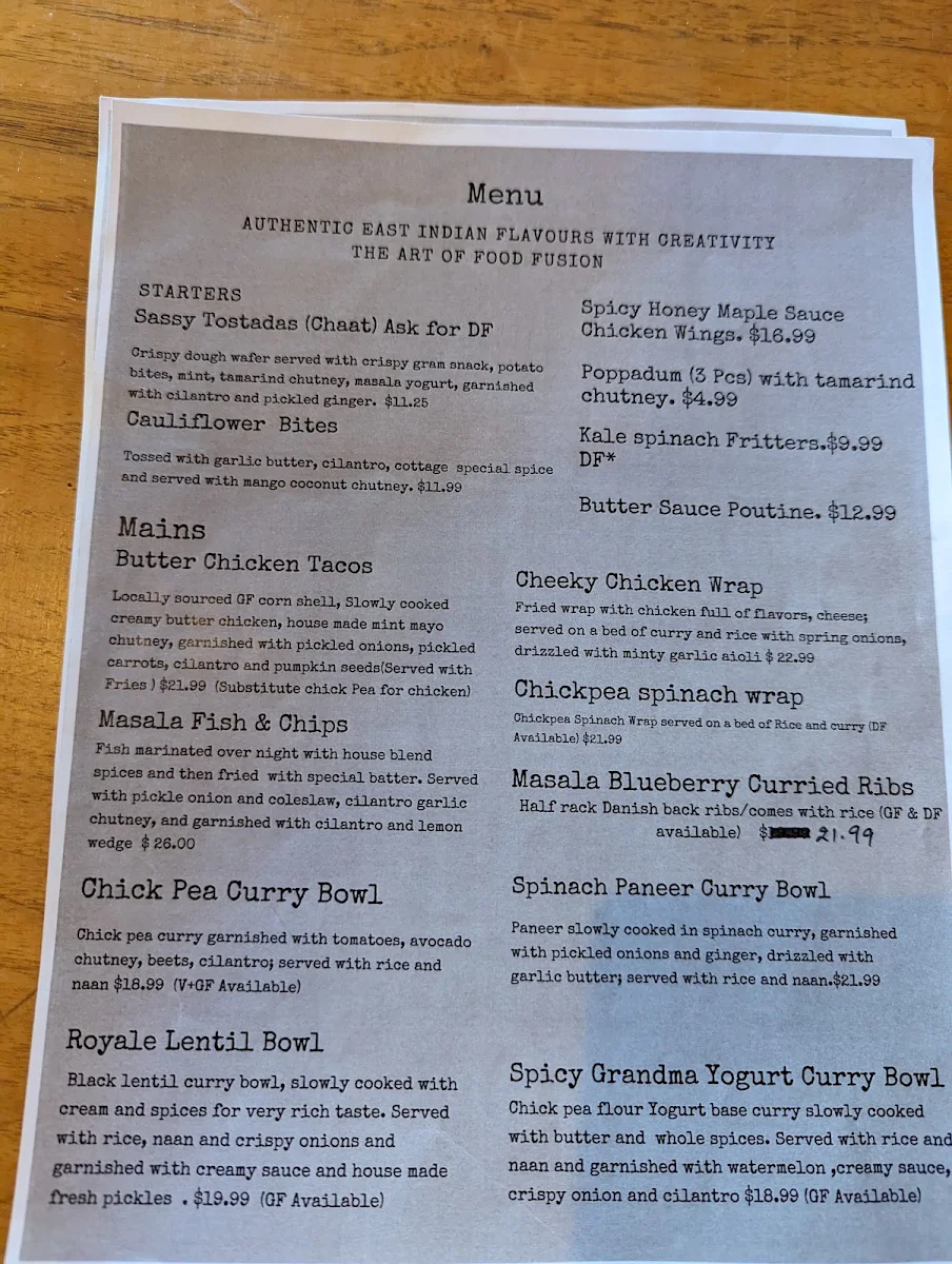 Menu, The Curry Cottage - Tap & Grill