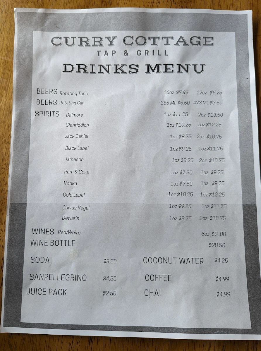 Menu, The Curry Cottage - Tap & Grill