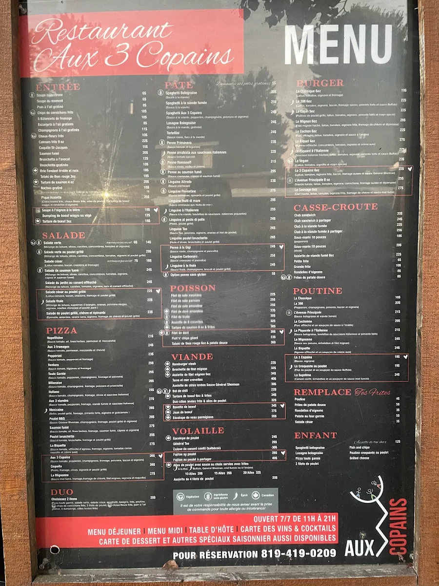 Menu, Aux 3 Copains