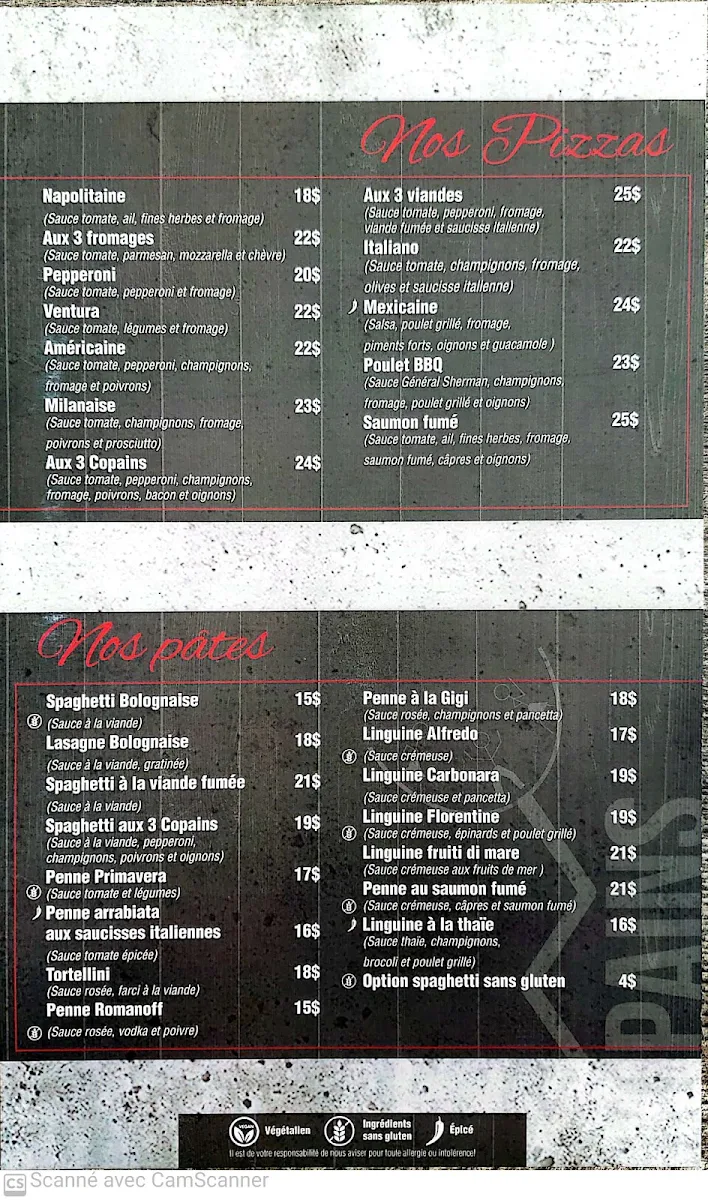 Menu, Aux 3 Copains
