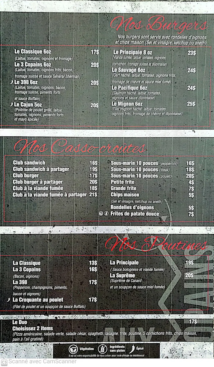 Menu, Aux 3 Copains