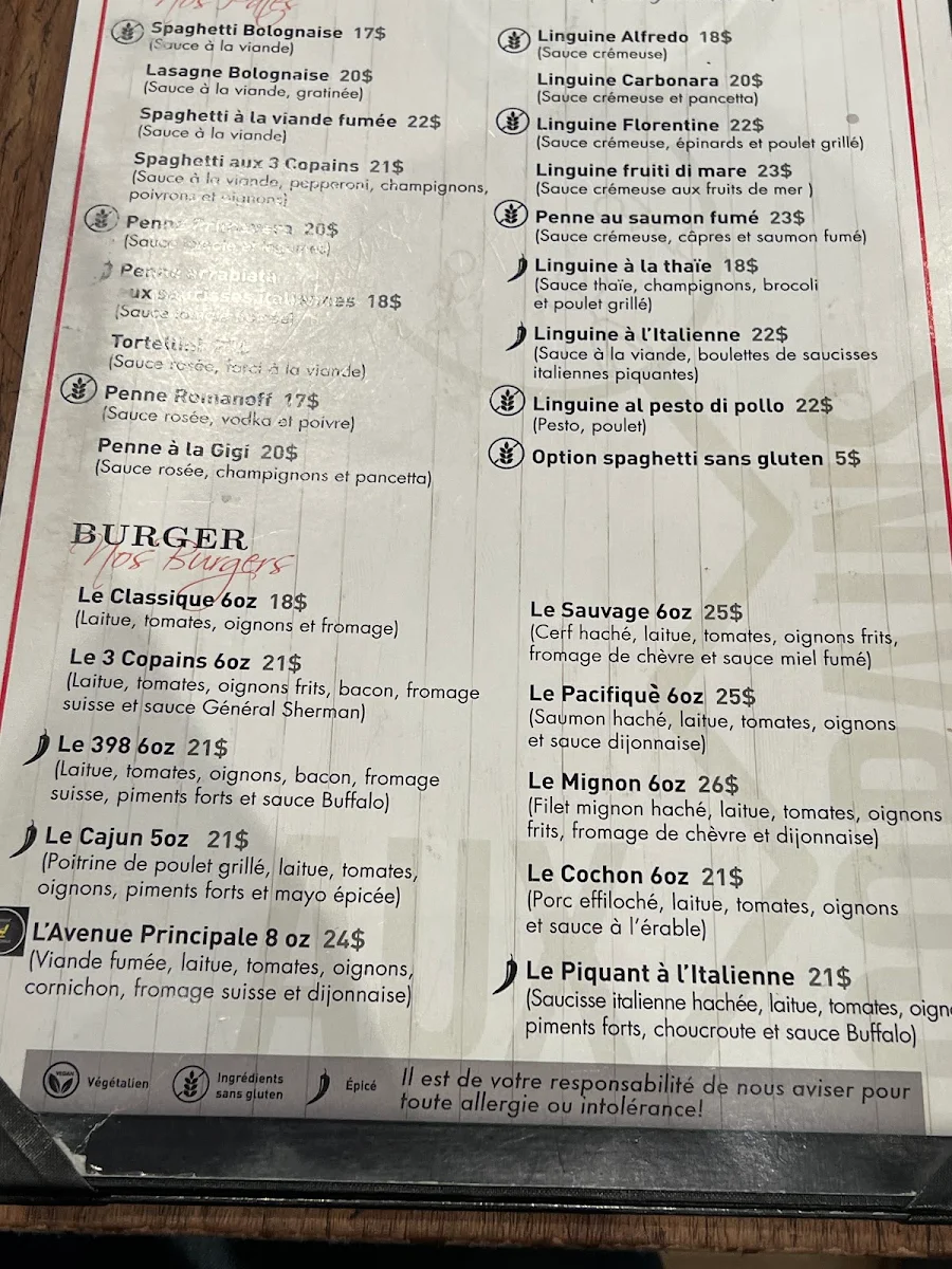 Menu, Aux 3 Copains
