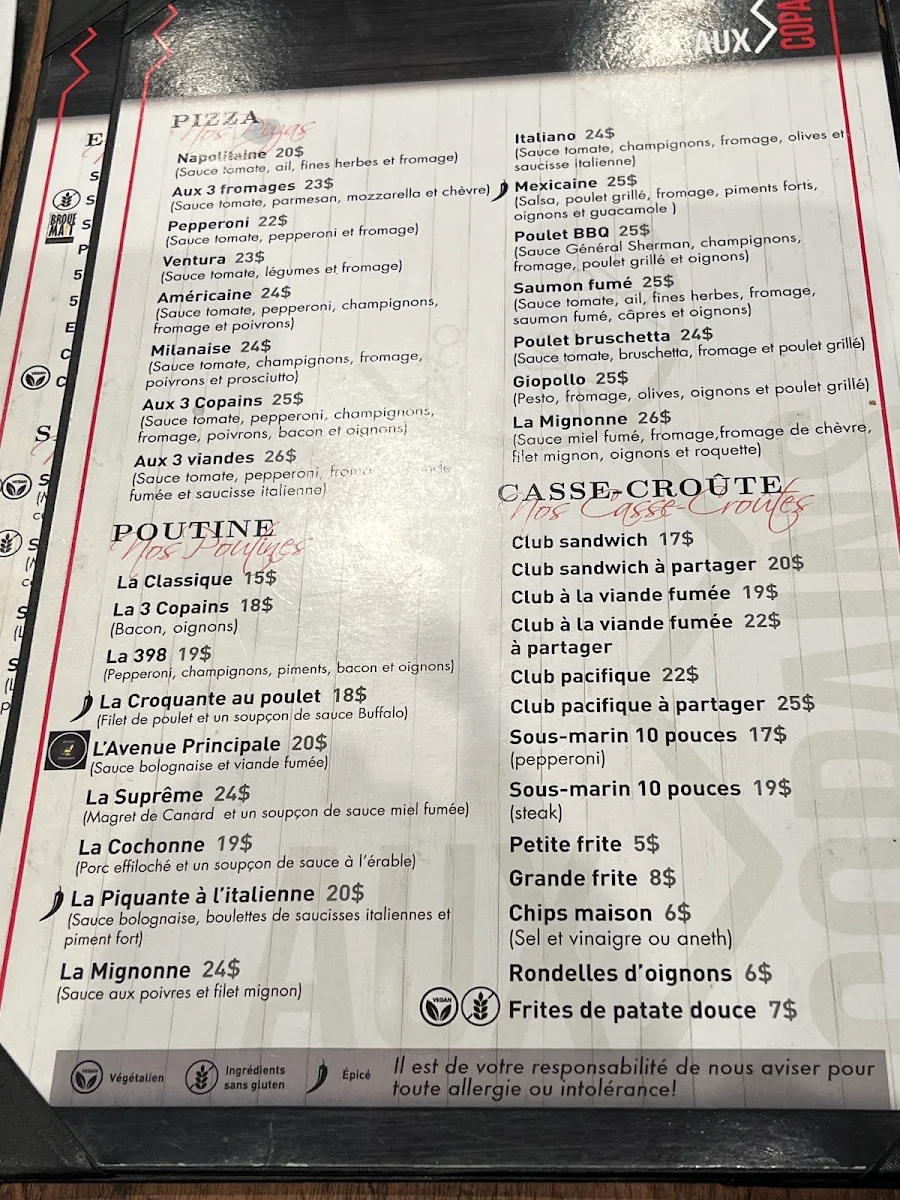Menu, Aux 3 Copains