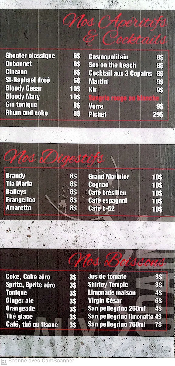Menu, Aux 3 Copains