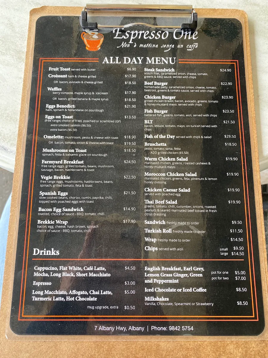 Menu, Espresso One