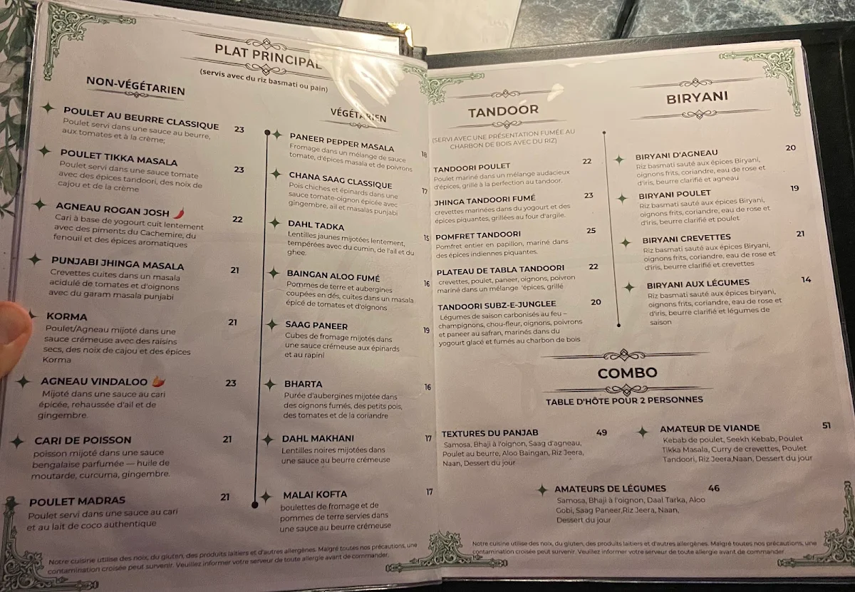Menu, Restaurant Tabla