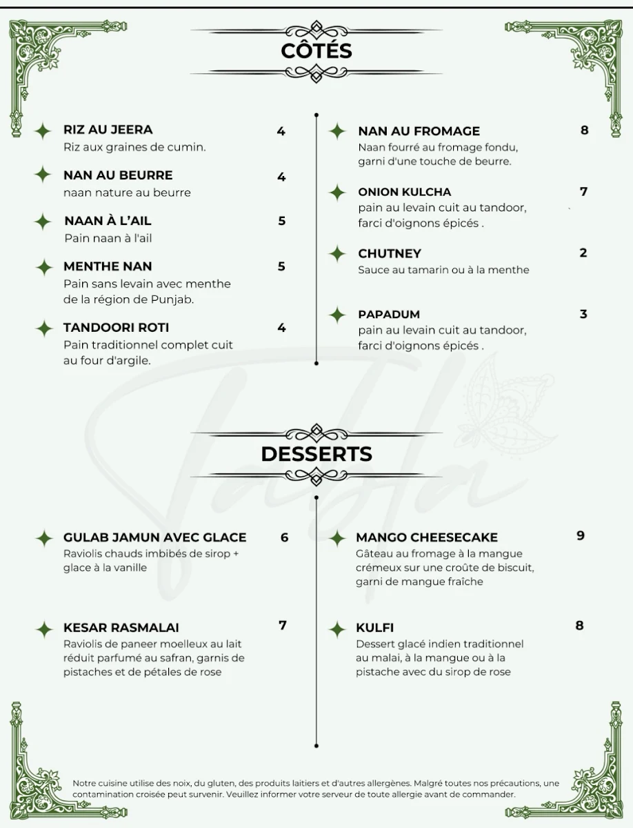 Menu, Restaurant Tabla