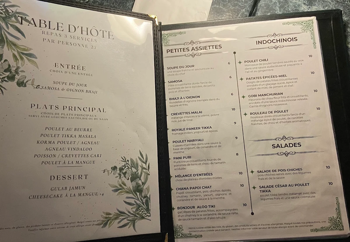 Menu, Restaurant Tabla