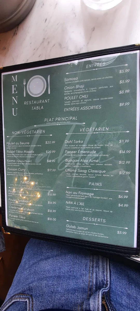 Menu, Restaurant Tabla
