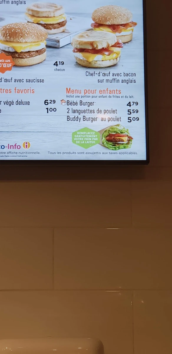 Menu, A&W Canada