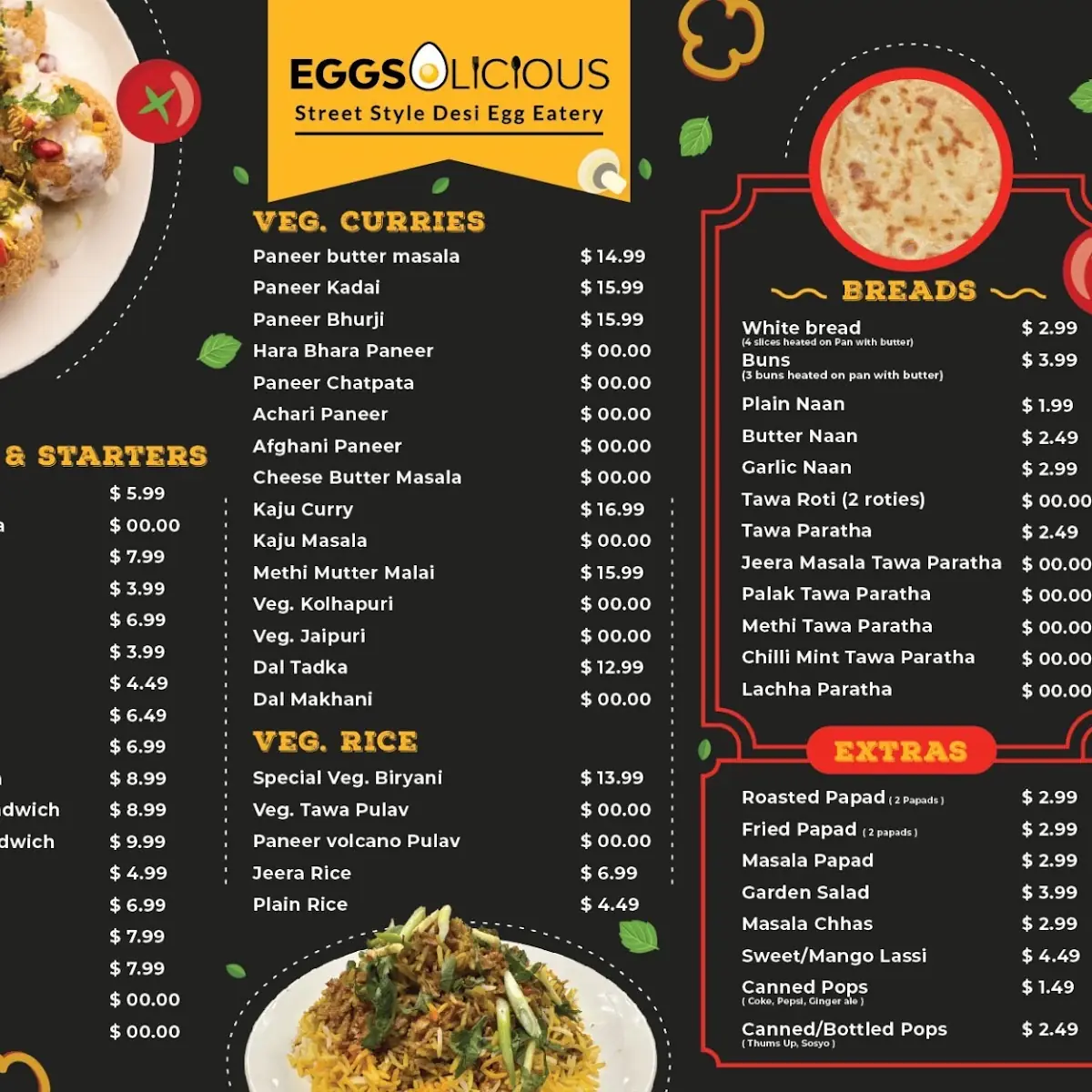 Menu, Egg N Spice Indian restaurant windsor