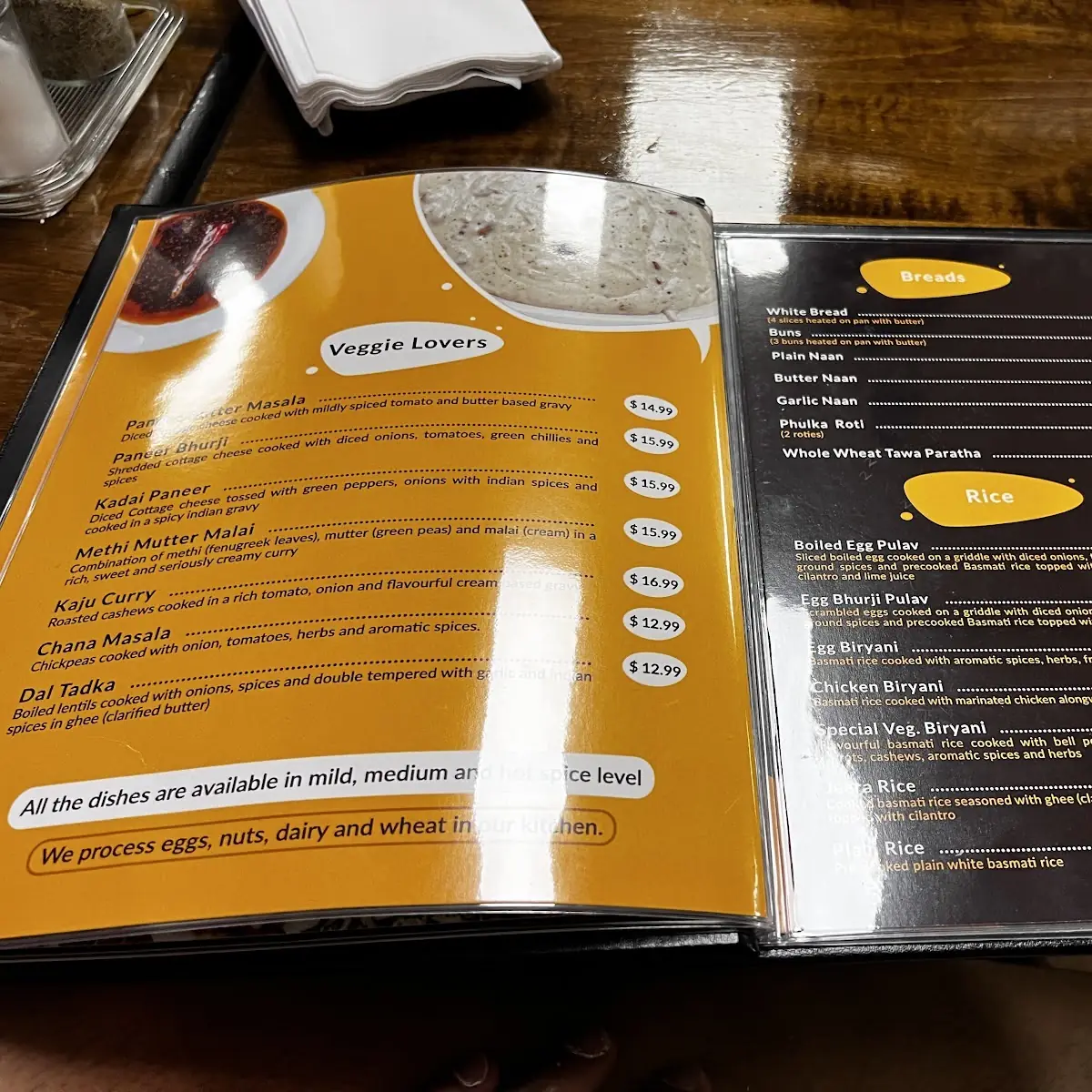 Menu, Egg N Spice Indian restaurant windsor