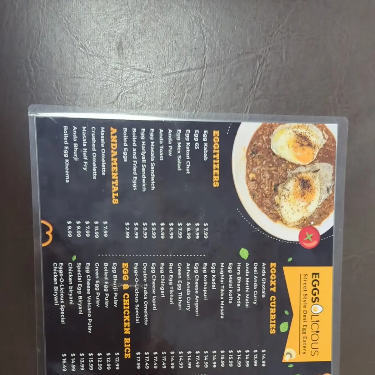 Menu, Egg N Spice Indian restaurant windsor
