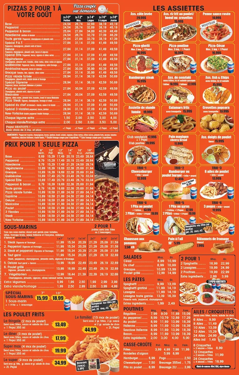 Menu, Pizza Elite
