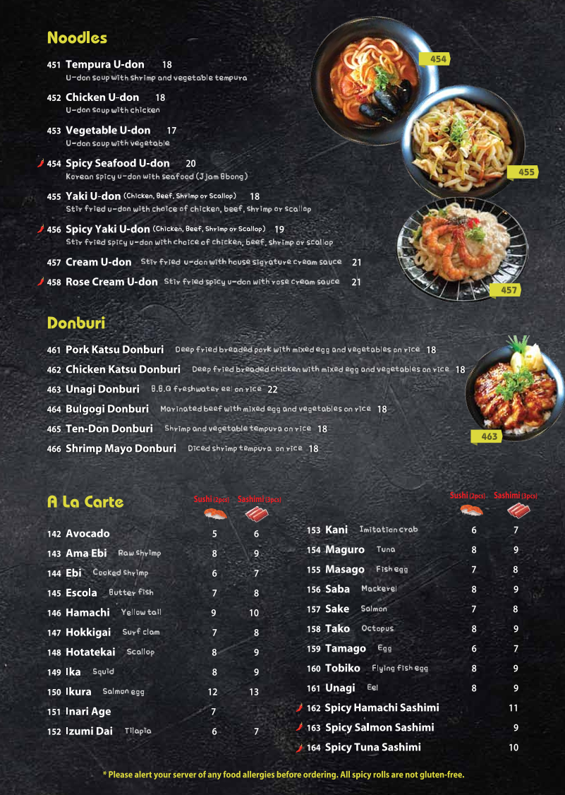 Menu, Pearl Sushi