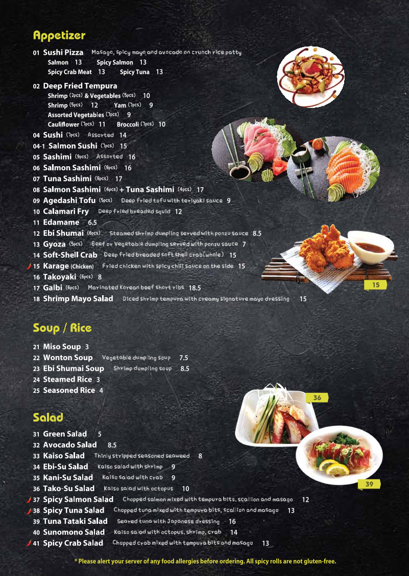 Menu, Pearl Sushi