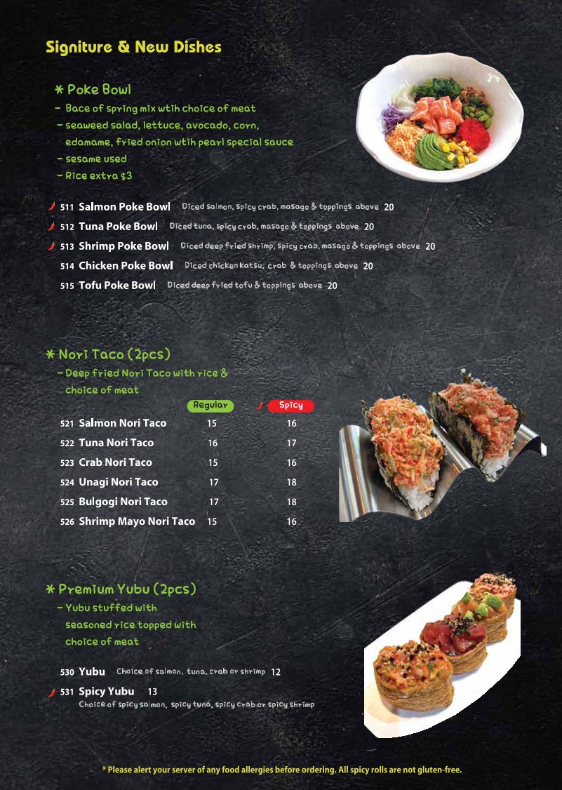Menu, Pearl Sushi
