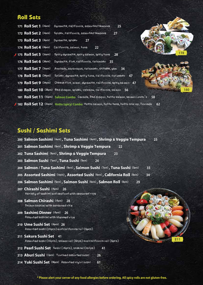 Menu, Pearl Sushi
