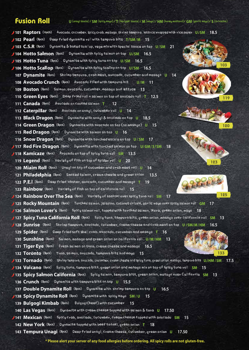 Menu, Pearl Sushi