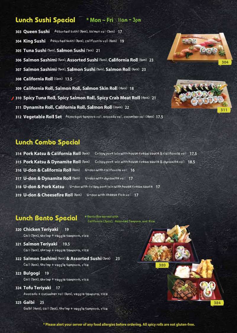 Menu, Pearl Sushi