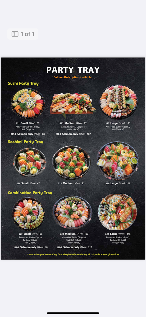 Menu, Pearl Sushi