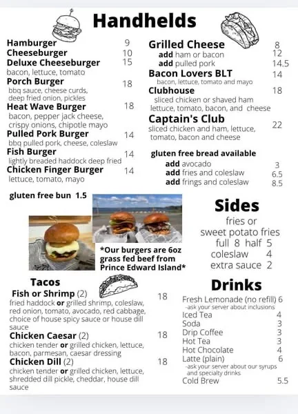 Menu, The Porch at Friar’s Bay Inn and Cottages