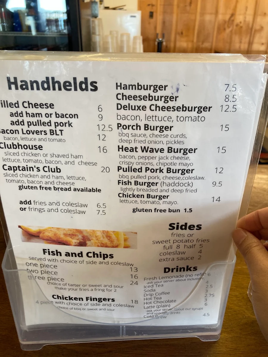 Menu, The Porch at Friar’s Bay Inn and Cottages