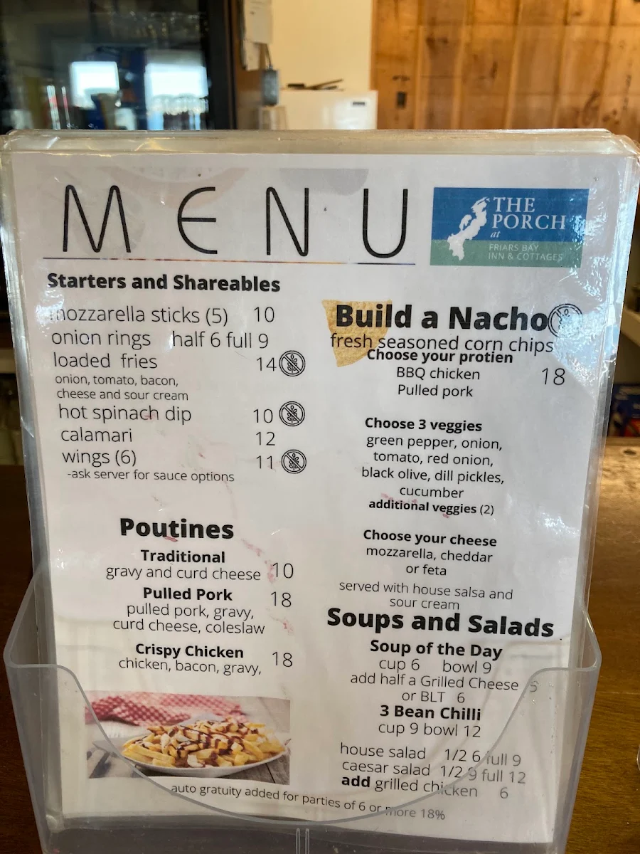 Menu, The Porch at Friar’s Bay Inn and Cottages