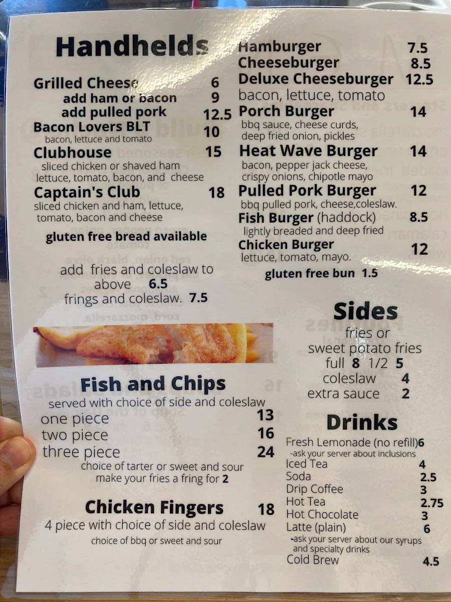 Menu, The Porch at Friar’s Bay Inn and Cottages