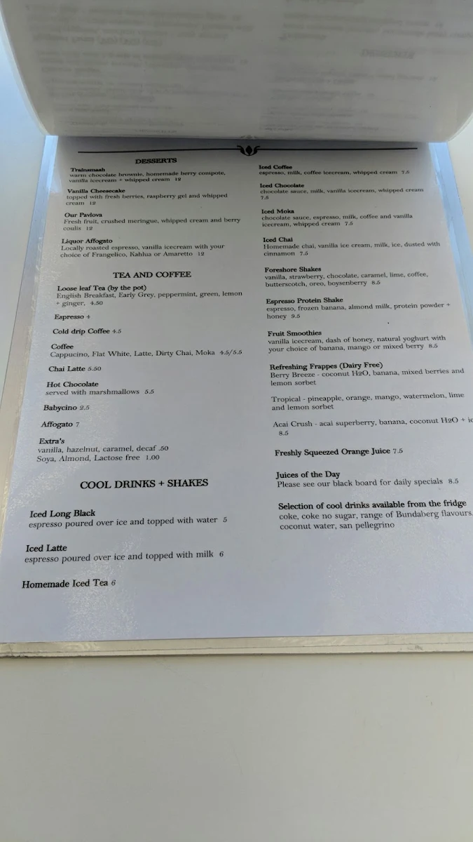 Menu, The Foreshore
