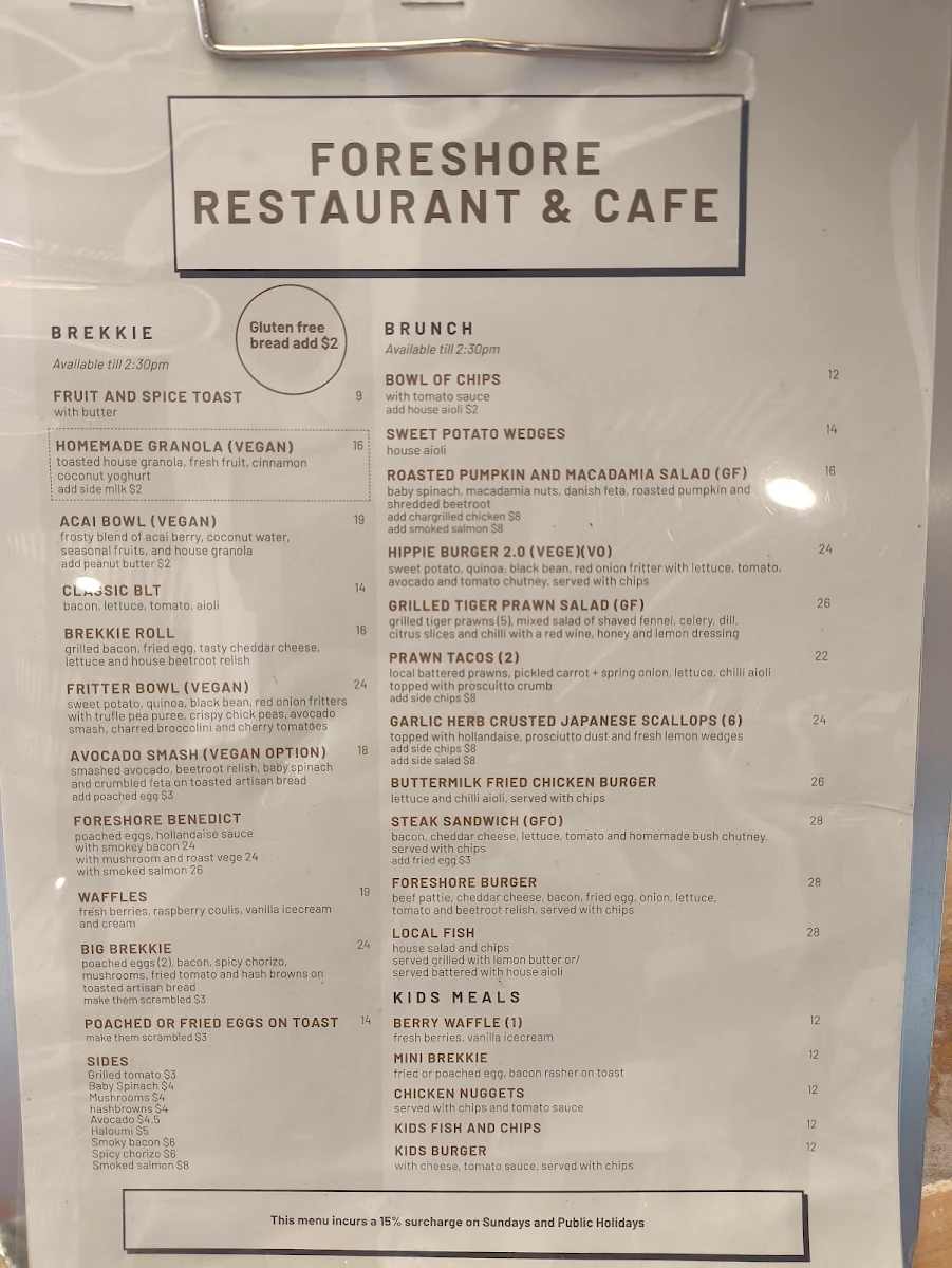 Menu, The Foreshore