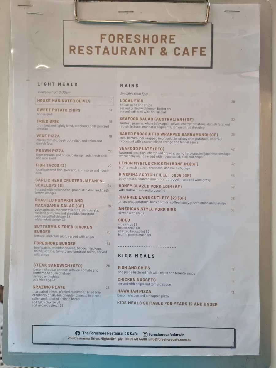 Menu, The Foreshore
