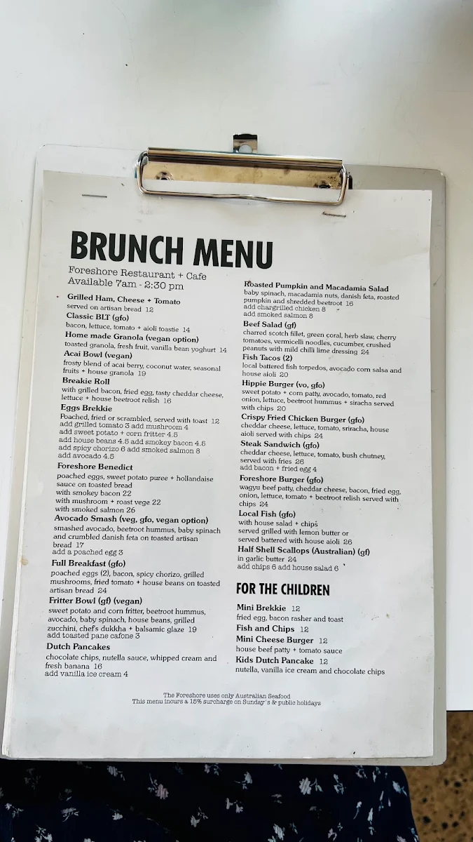 Menu, The Foreshore