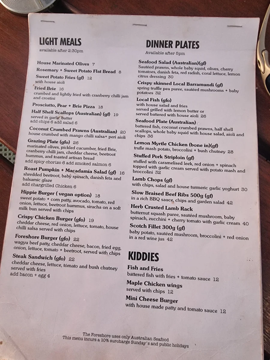 Menu, The Foreshore