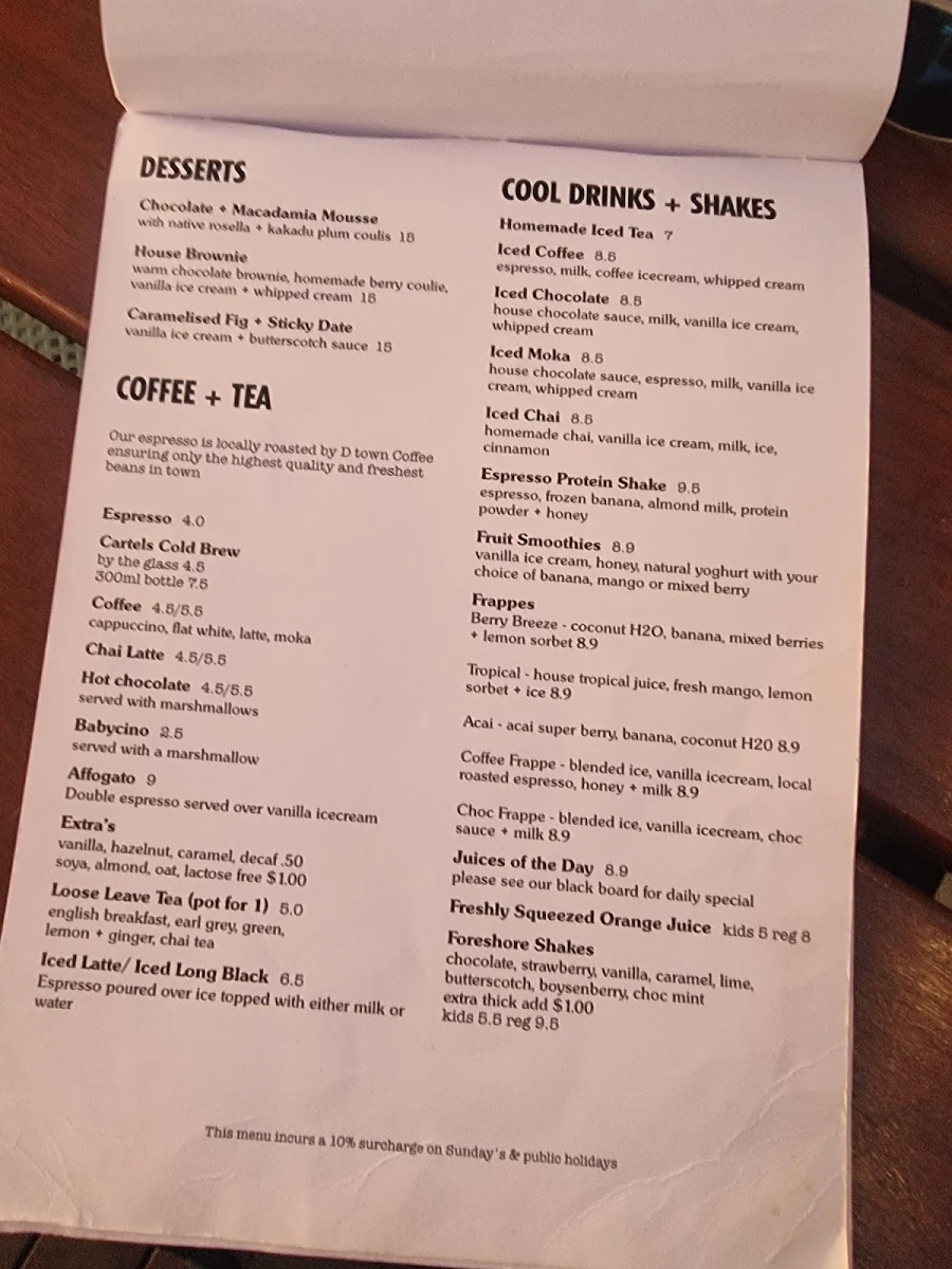 Menu, The Foreshore