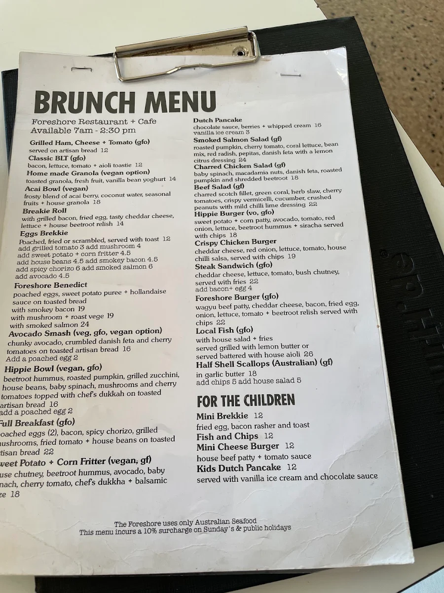 Menu, The Foreshore