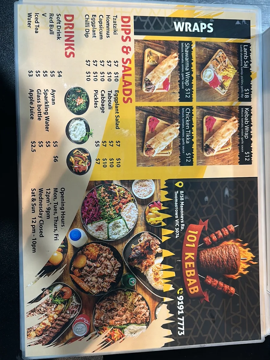 Menu, 101 kebab