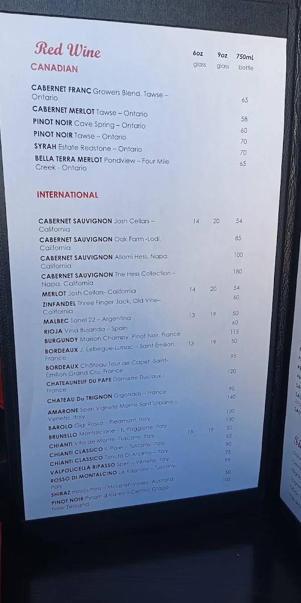 Menu, Garlic's of London
