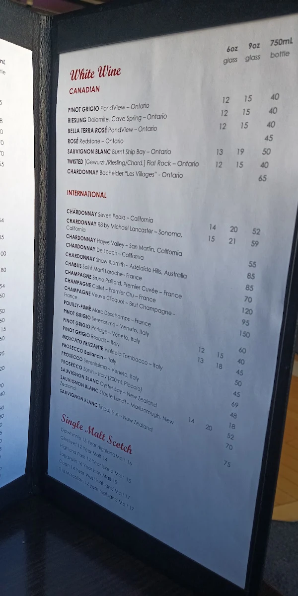 Menu, Garlic's of London