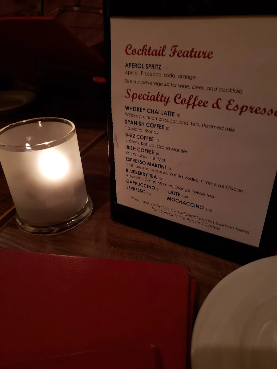 Menu, Garlic's of London
