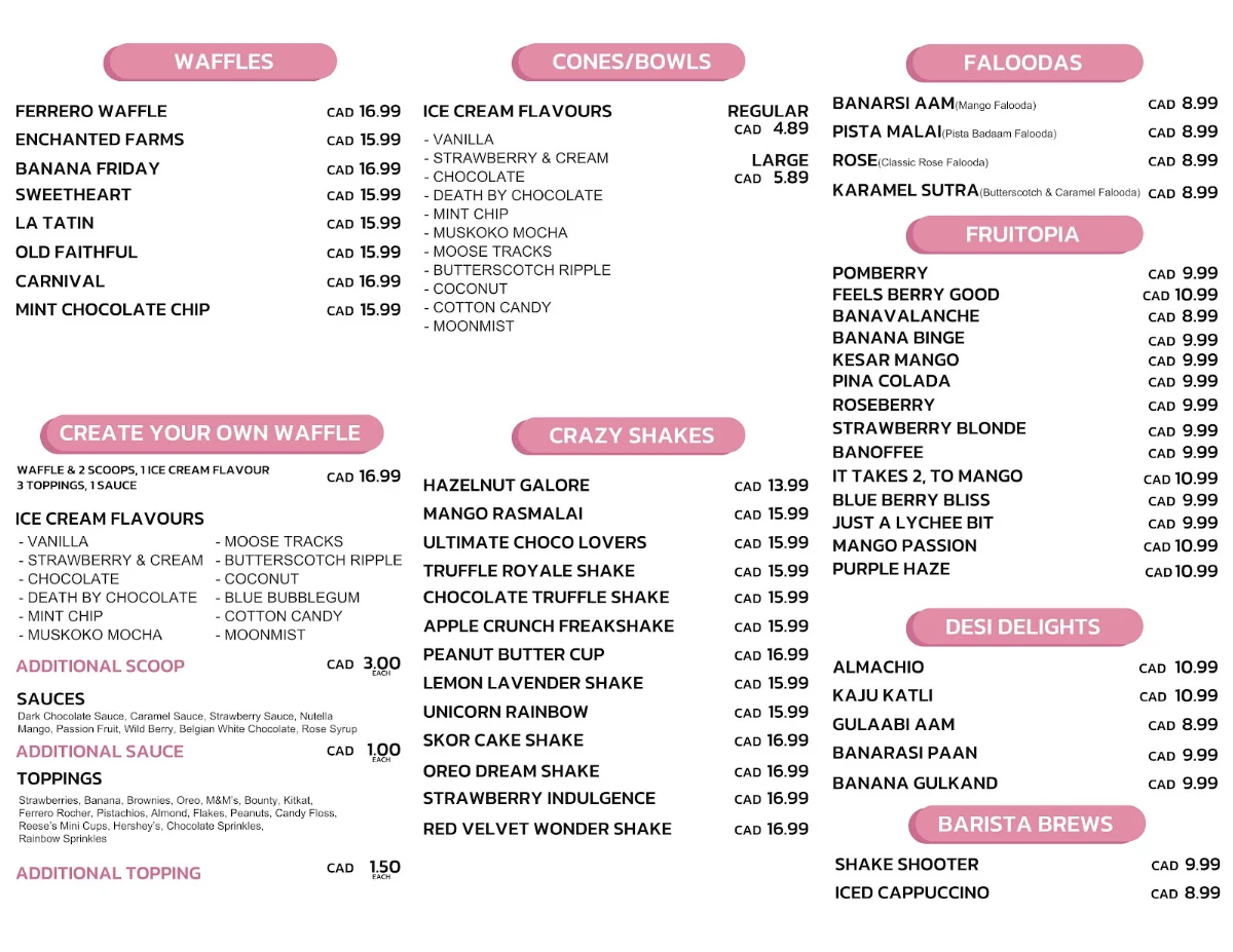Menu, Shake Therapy Barrie
