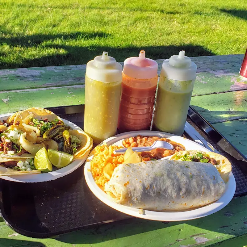 Combo #1 "5 tacos, rice, beans and drink"