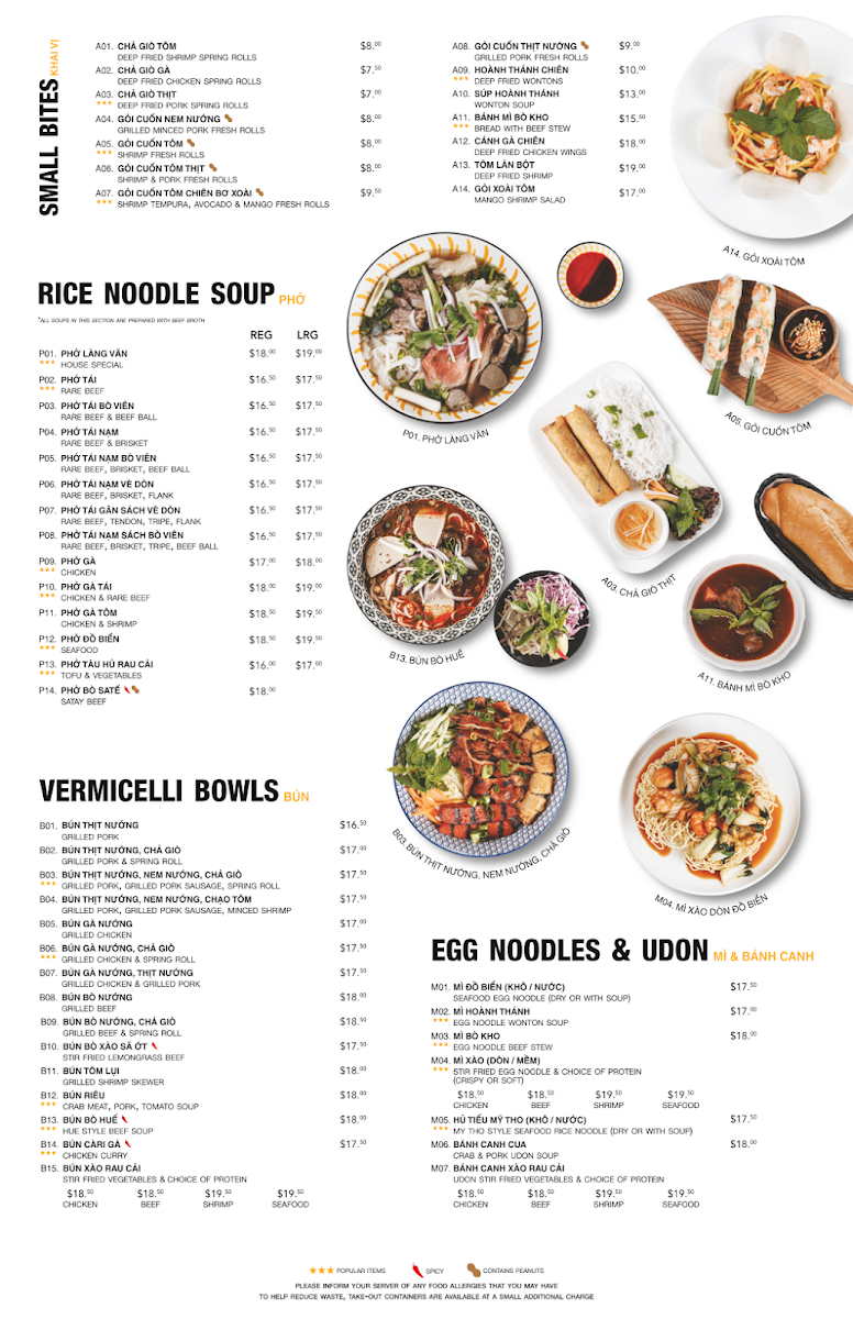 Menu, Pho Lang Van