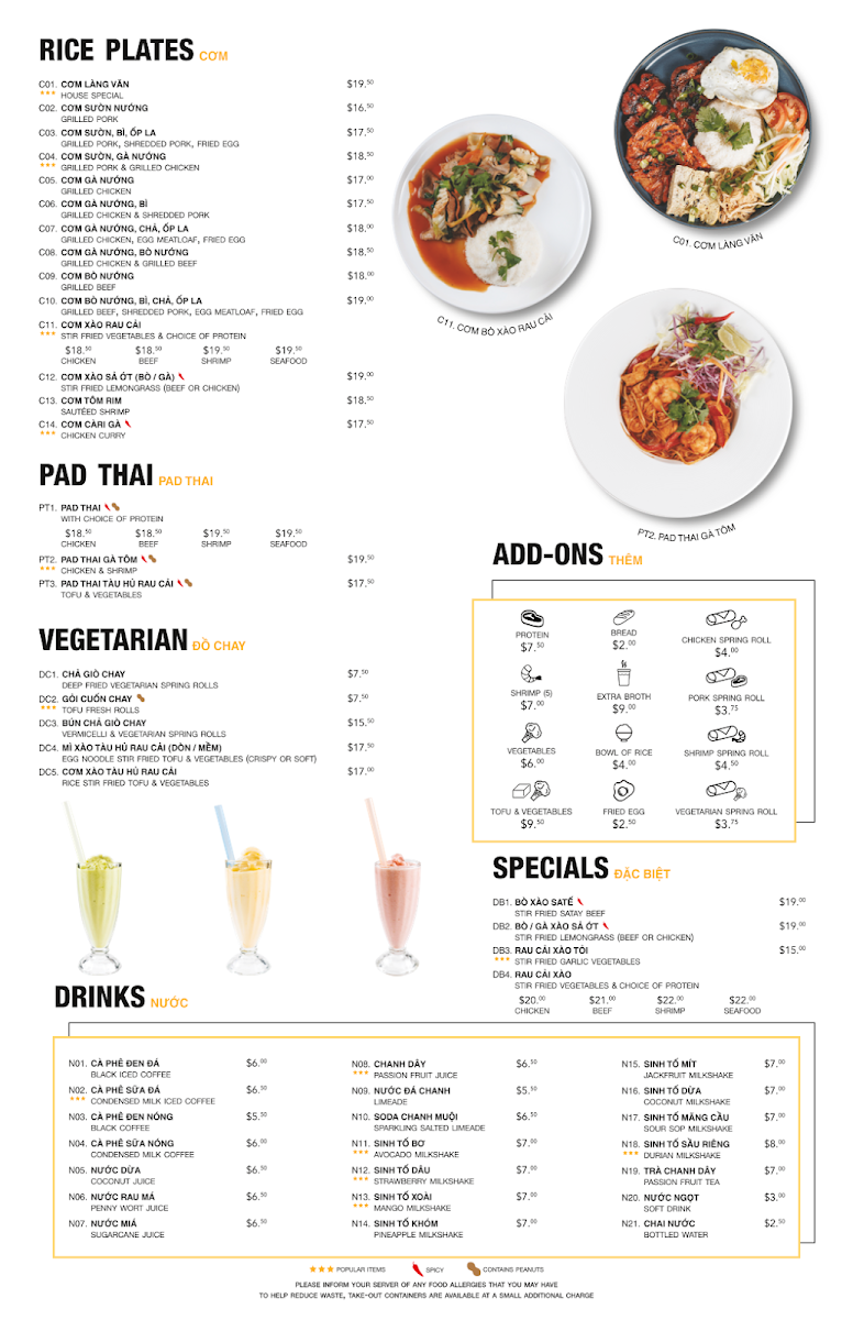 Menu, Pho Lang Van