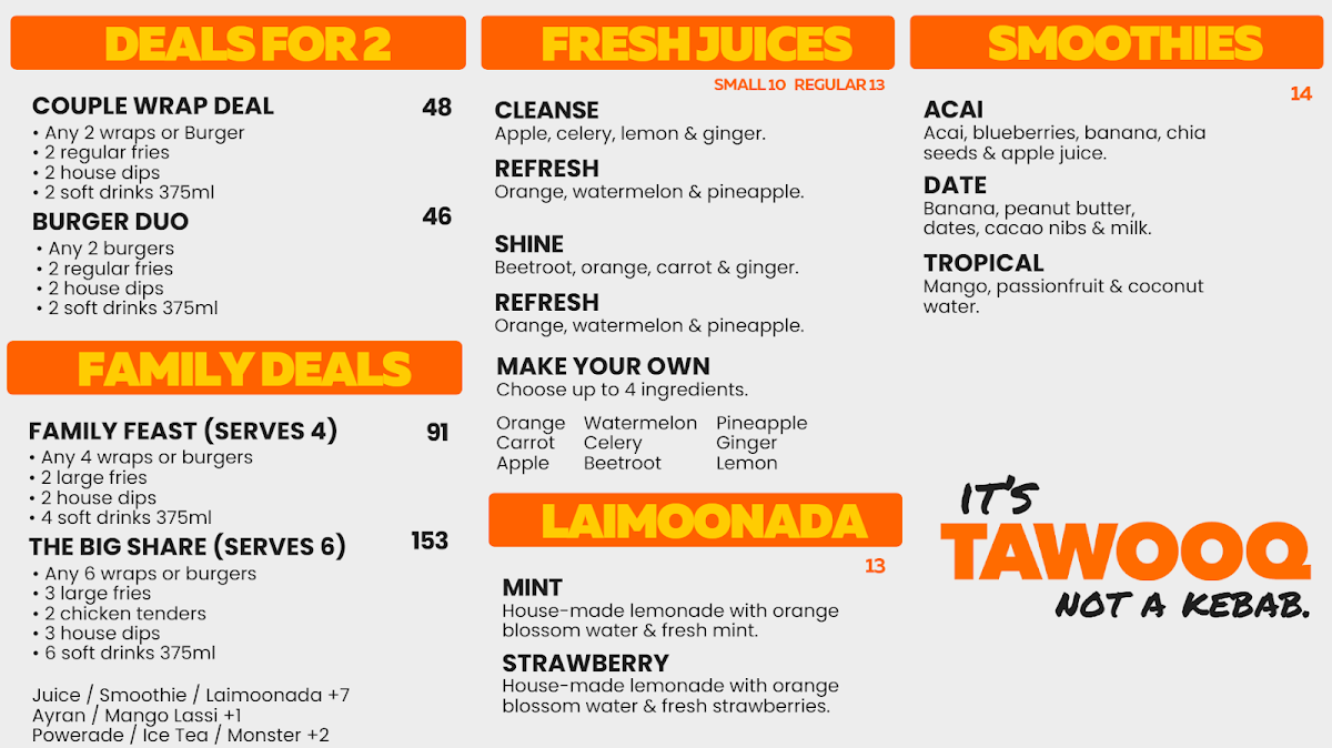 Menu, Tawooq Fitzroy
