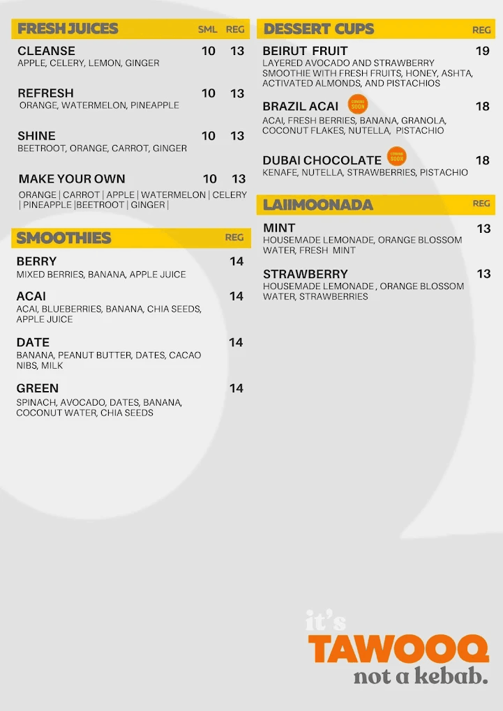 Menu, Tawooq Fitzroy